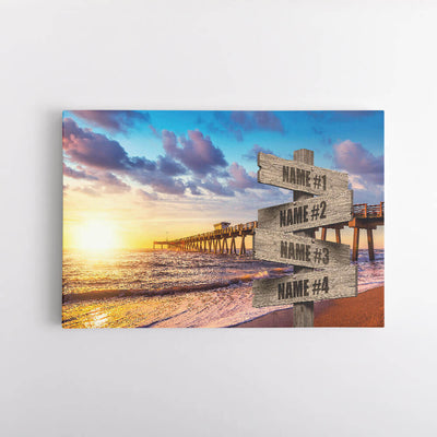 Ocean Sunset Dock Name Signs Canvas Art