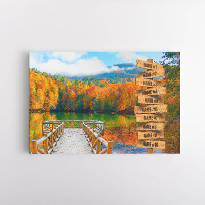 Autumn Lake Dock Name Signs Canvas Art