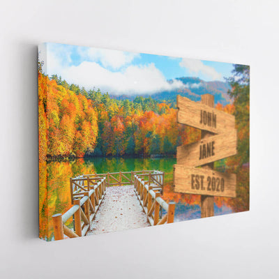 Autumn Lake Dock Name Signs Canvas Art