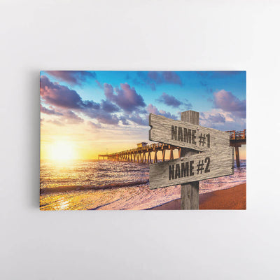 Ocean Sunset Dock Name Signs Canvas Art