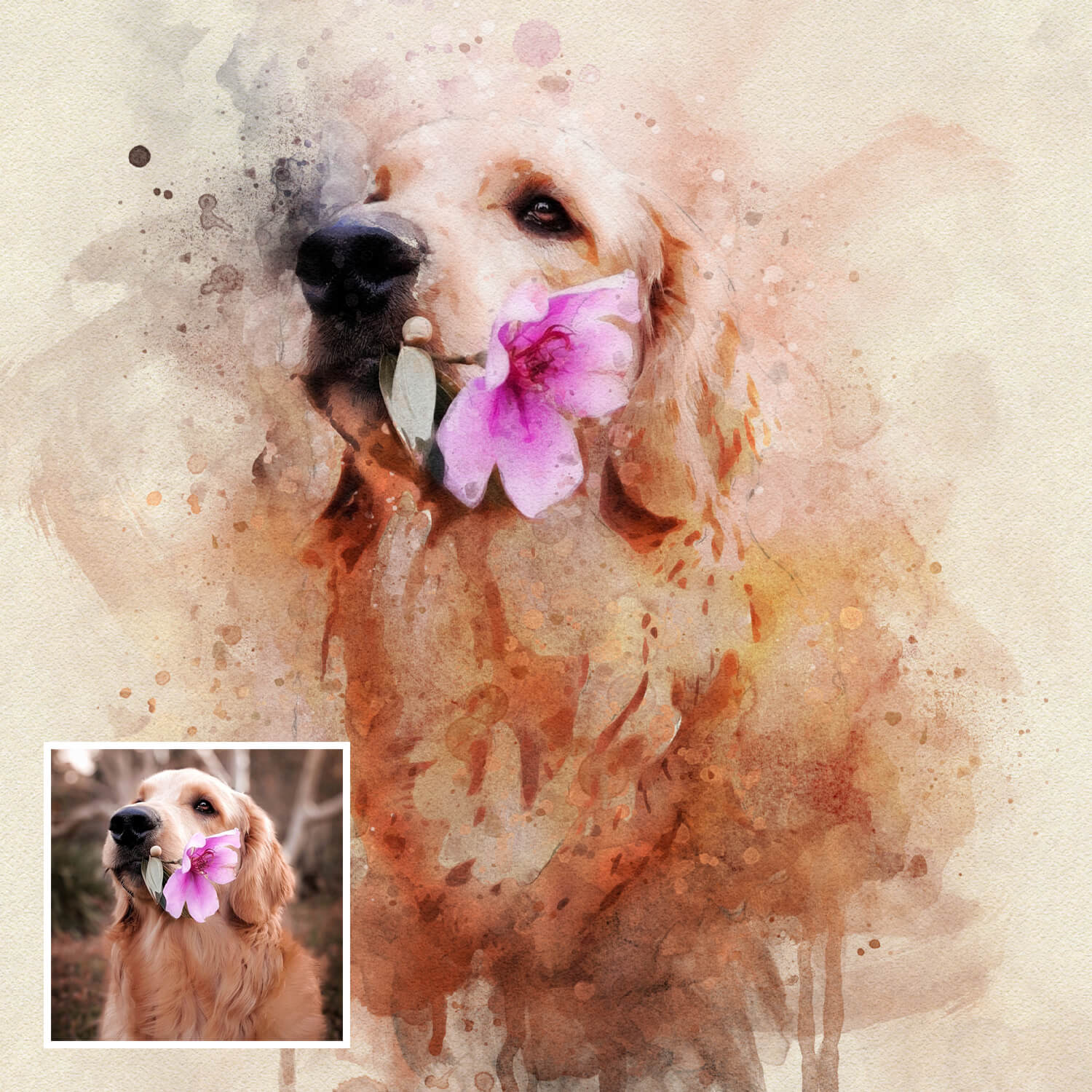 Personalized Pet Memorial Watercolor Portrait  Hand-Drawn Painting from  Your Photo – Riverry